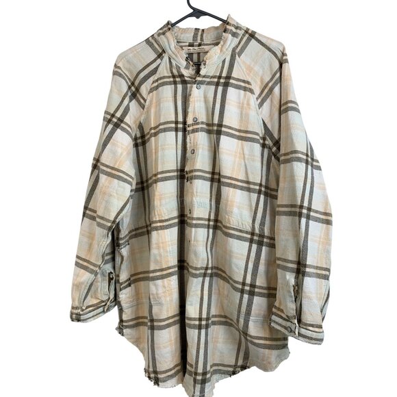 We The Free Womens L Plaid Button-Down Long Sleeve Shirt Shacket EUC 8130 - Picture 2 of 10